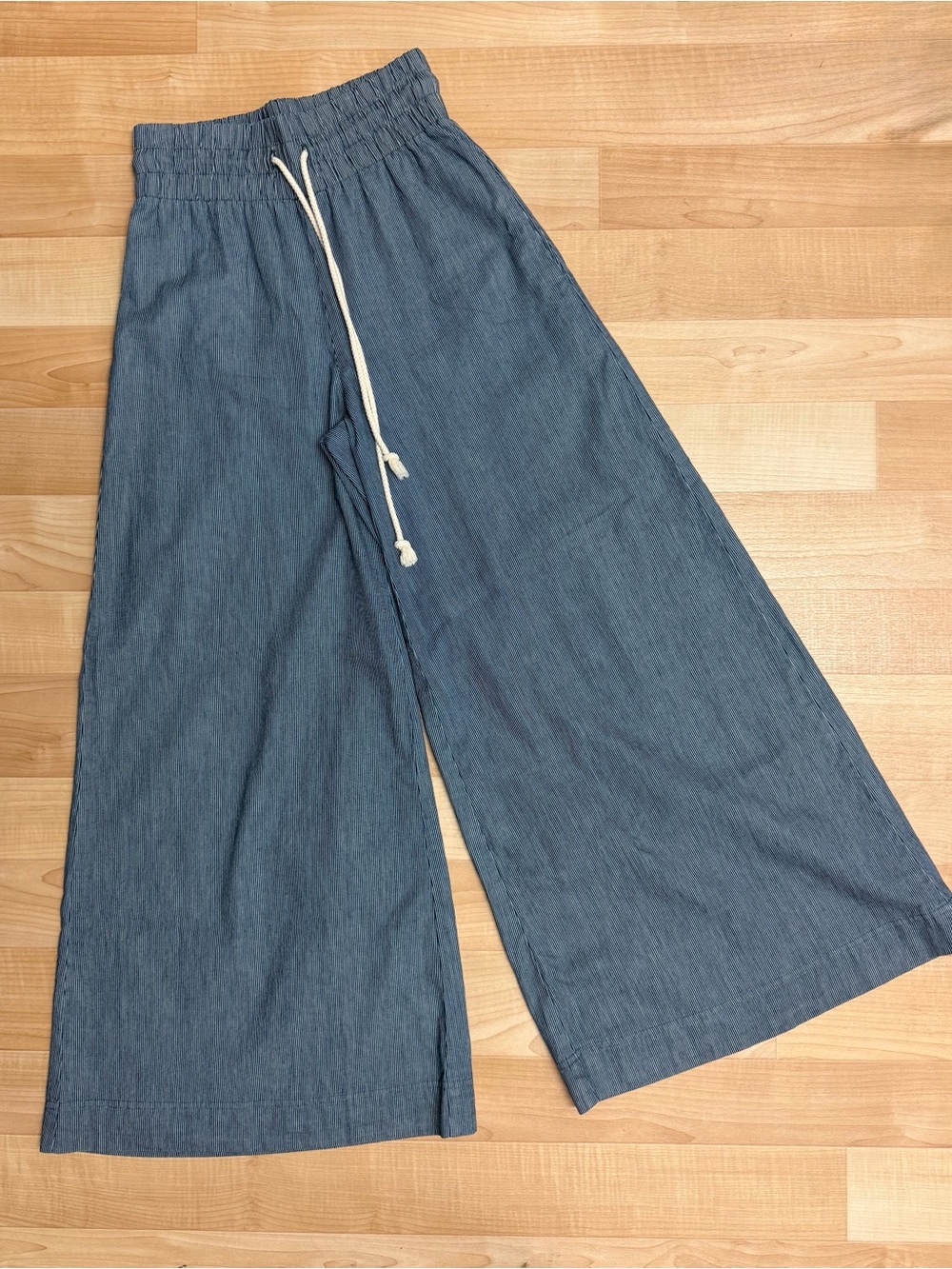 By Anthropologie Wide Leg Pants Blue Hickory Stripe XS